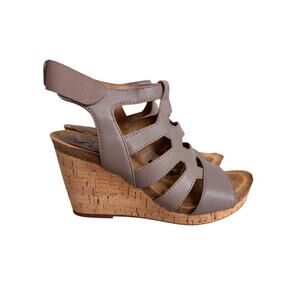 Sofft Chamblee tan leather sandals 3.75 " cork wedge heel strappy gladiator Sz 8